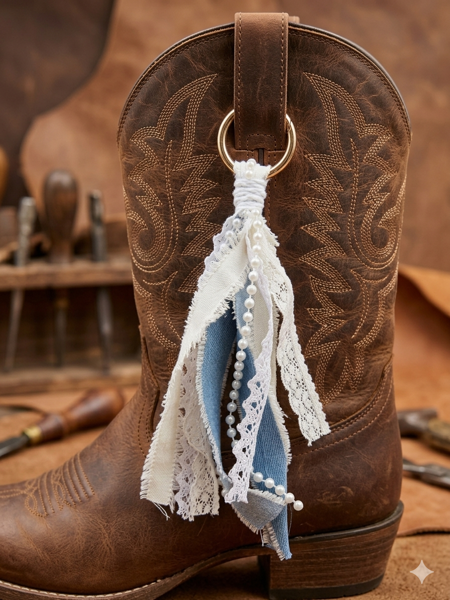 Boot Tassel Set - Denim & Pearl