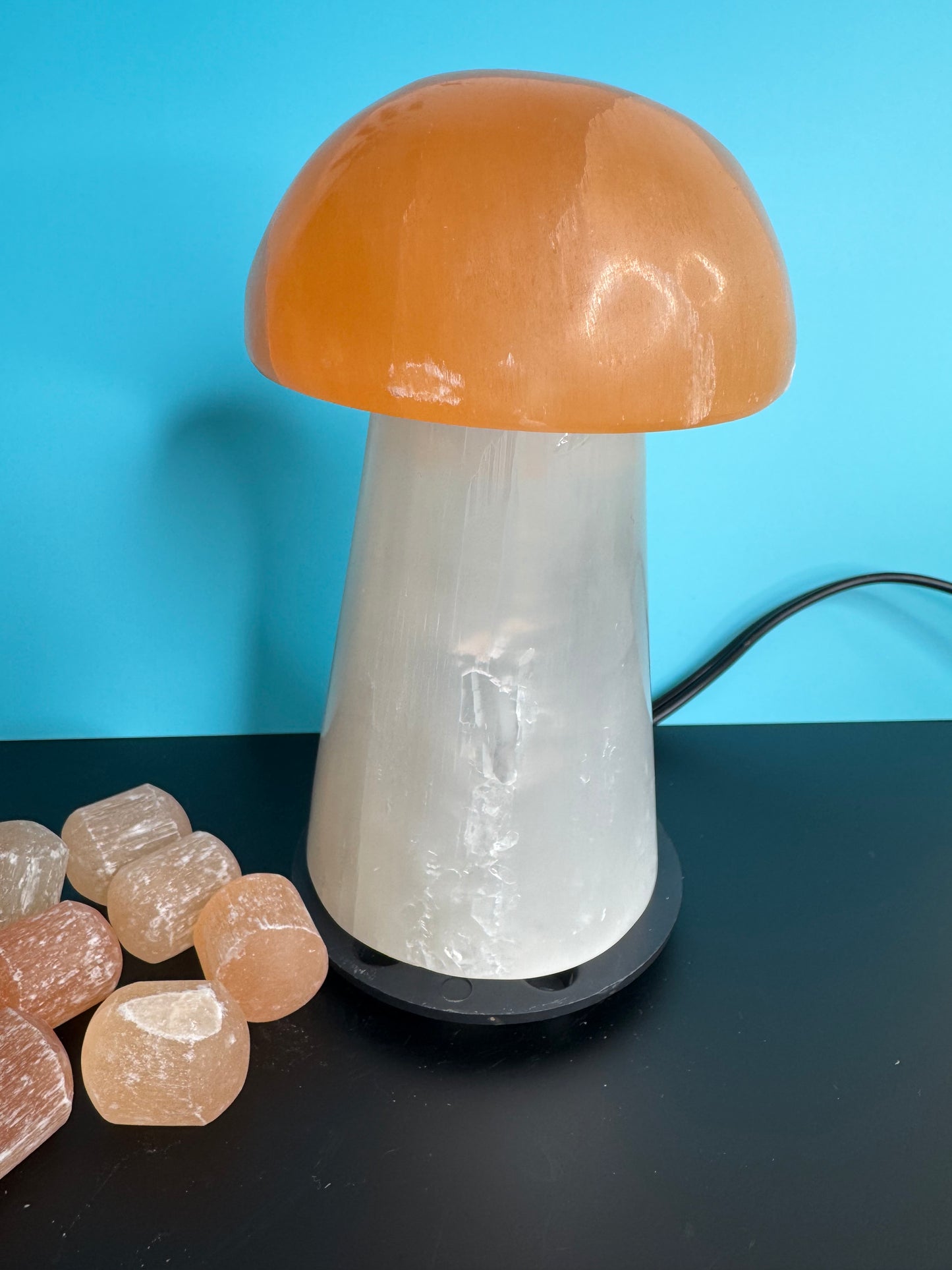 Selenite mushroom lamps
