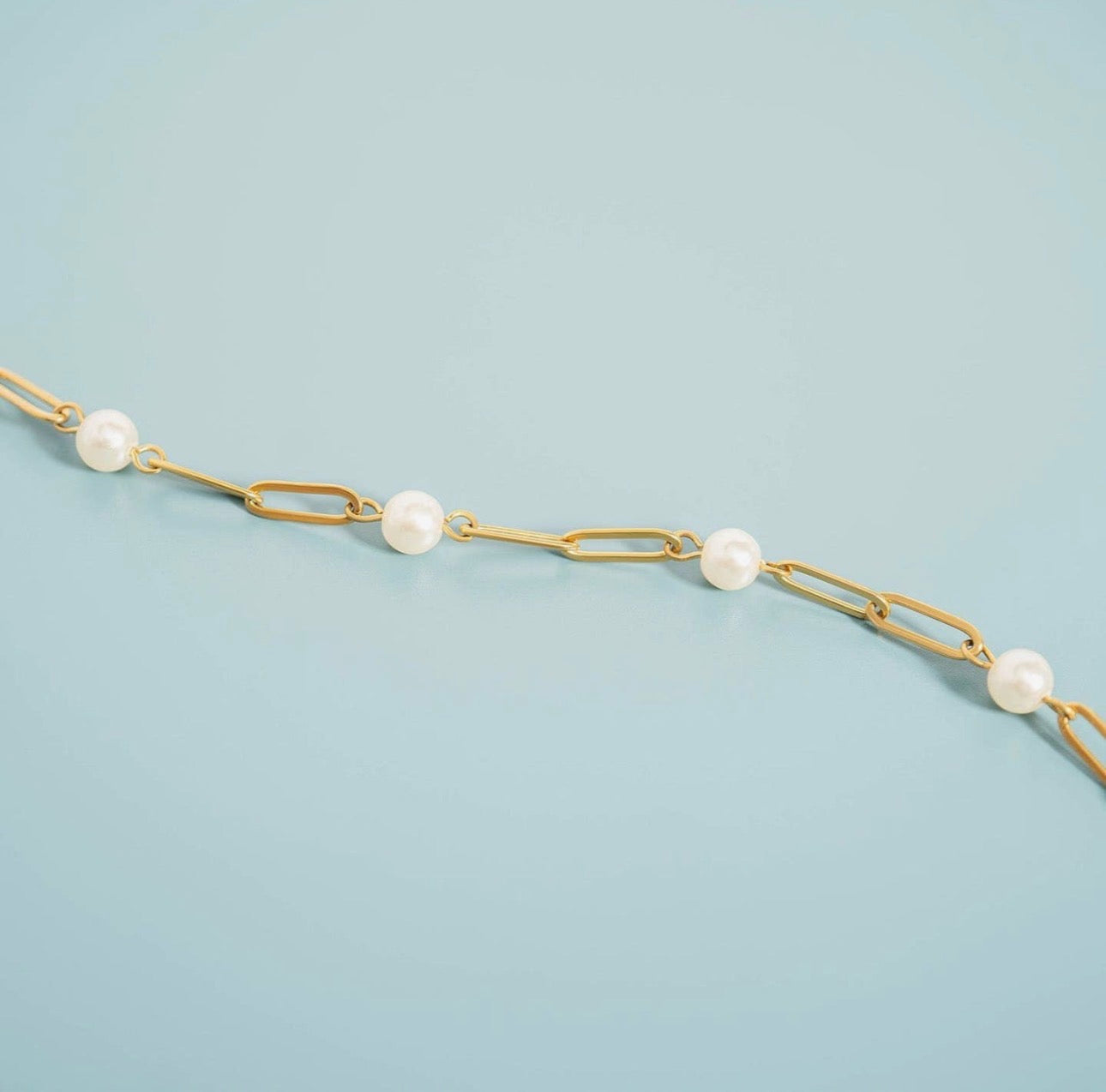 Paper Clip Chain Pearl Bracelet