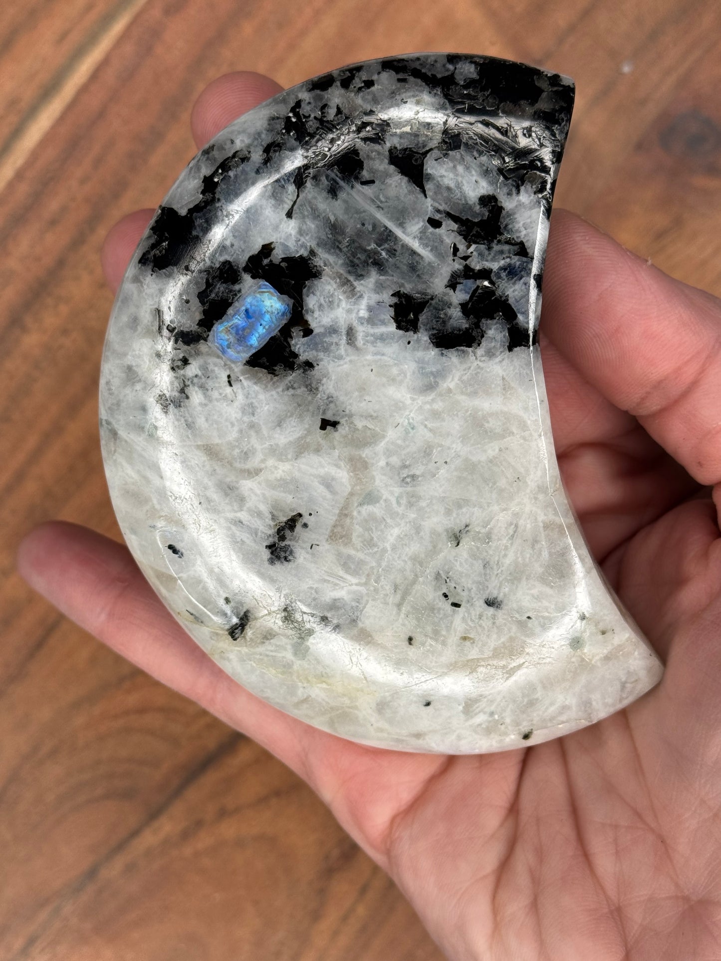 Rainbow Moonstone Moon with stand (60B)