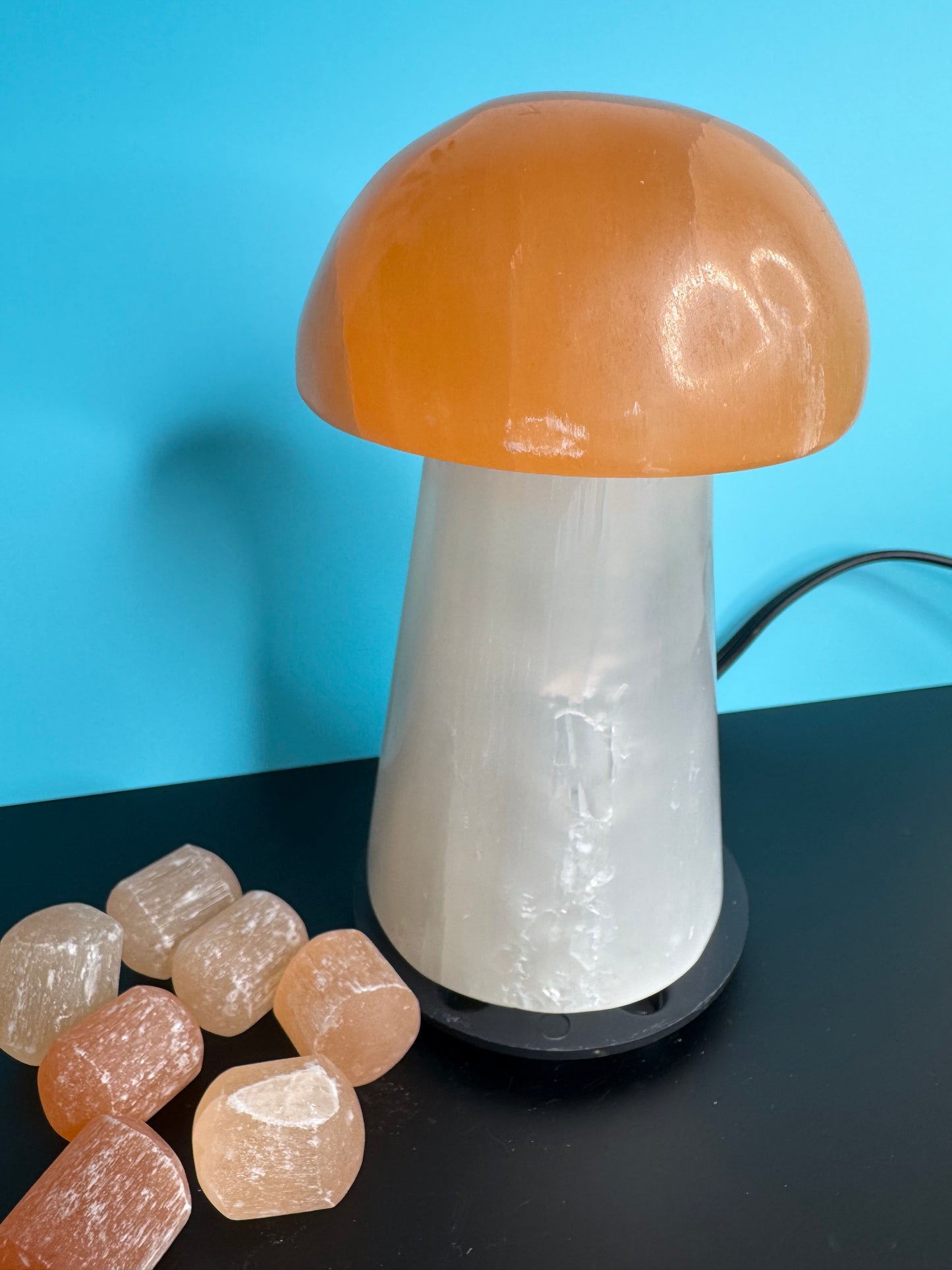 Selenite mushroom lamps