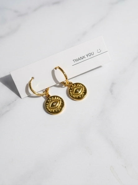 18k Gold PVD plated Stainless Steel Evil Eye Huggie Earrings