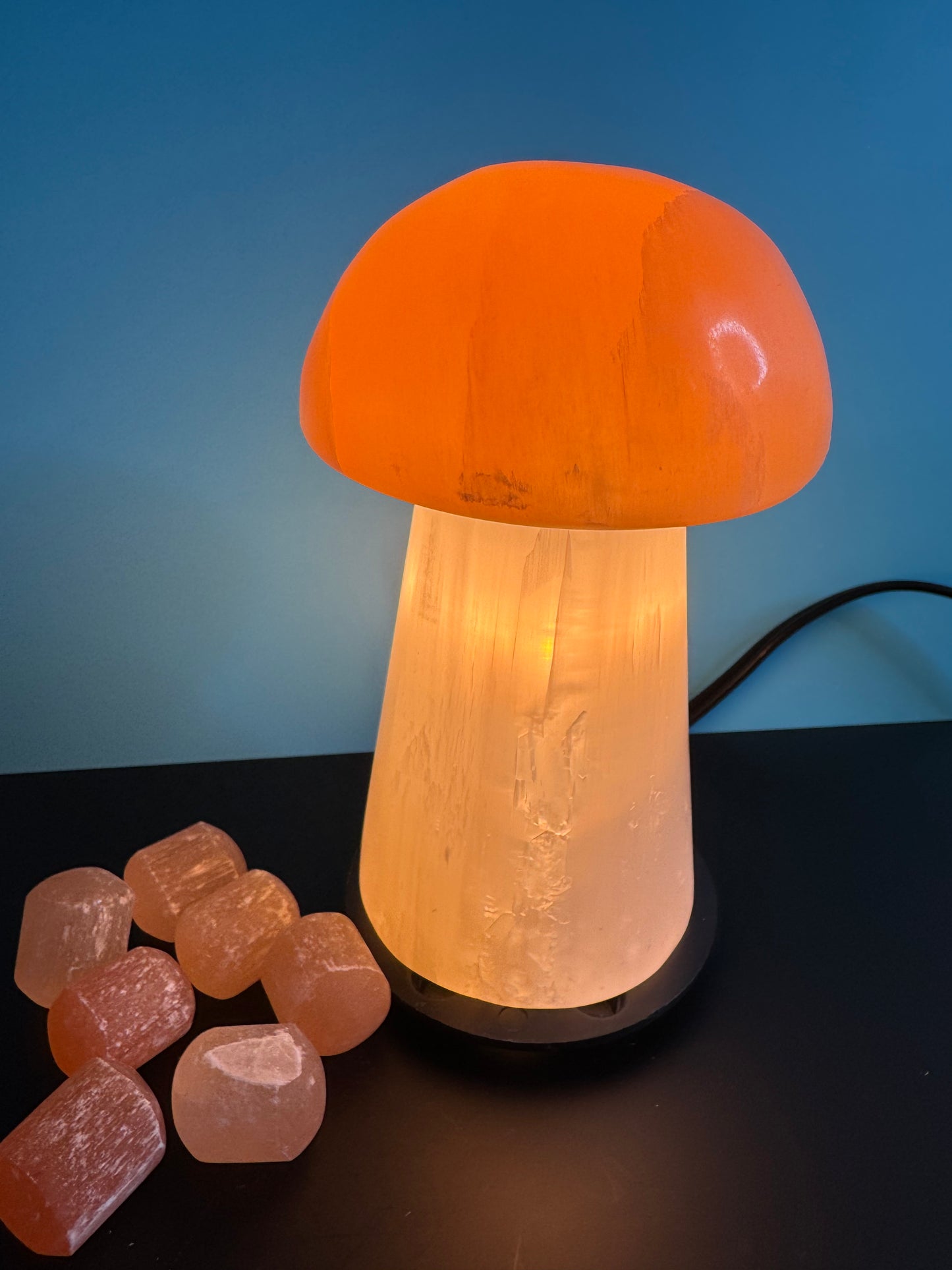 Selenite mushroom lamps
