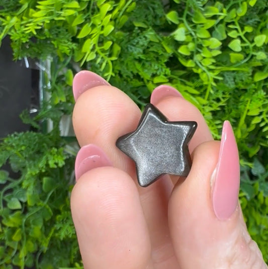 Mini Silver Sheen Obsidian Star Carving