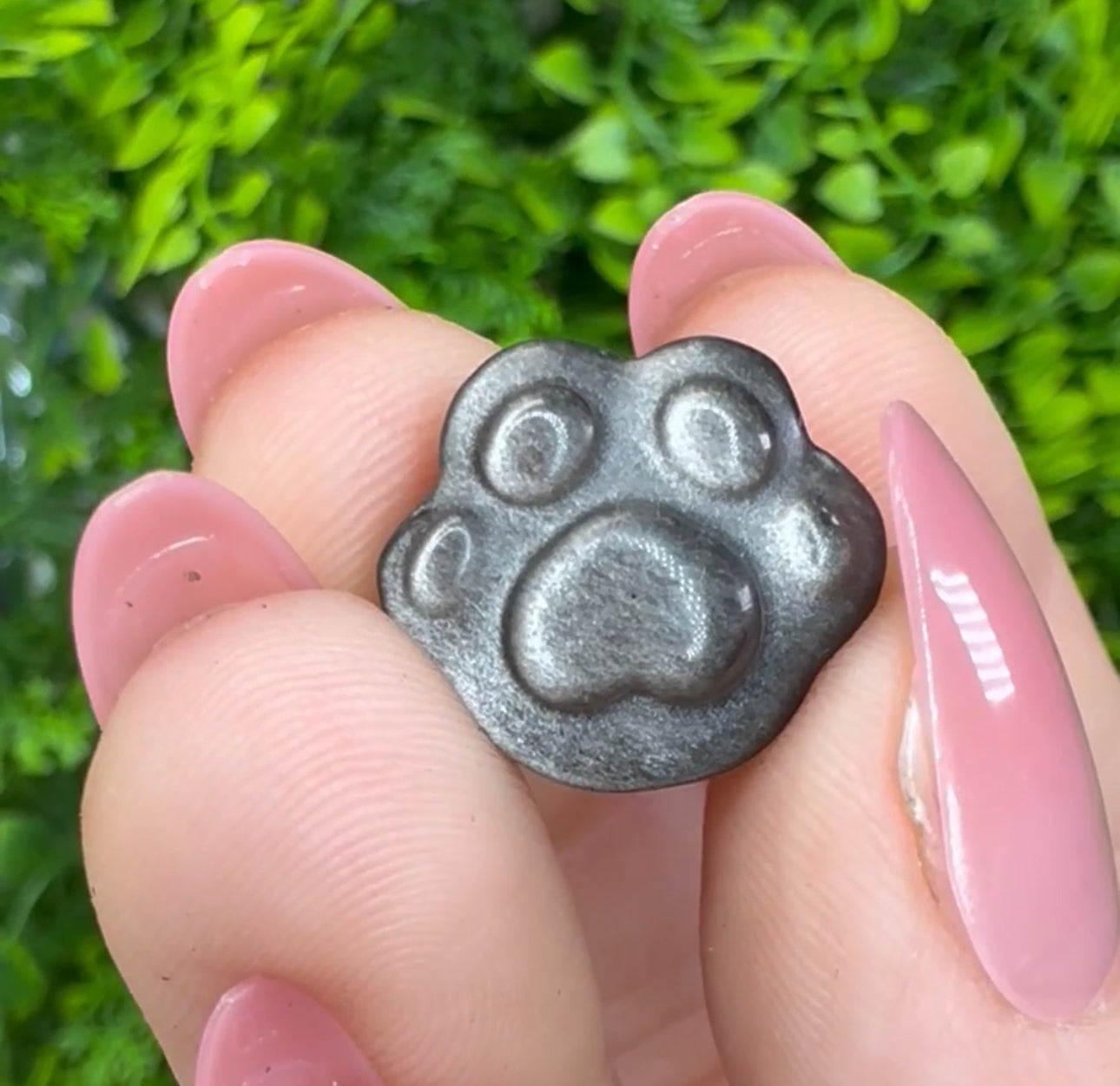 Mini Silver Sheen Obsidian Cat Paw Carving