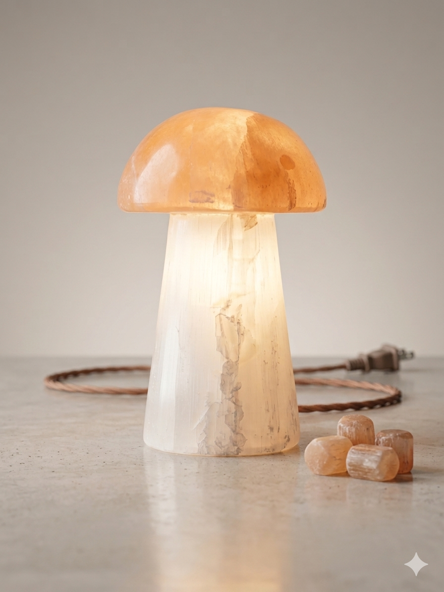 Selenite mushroom lamps