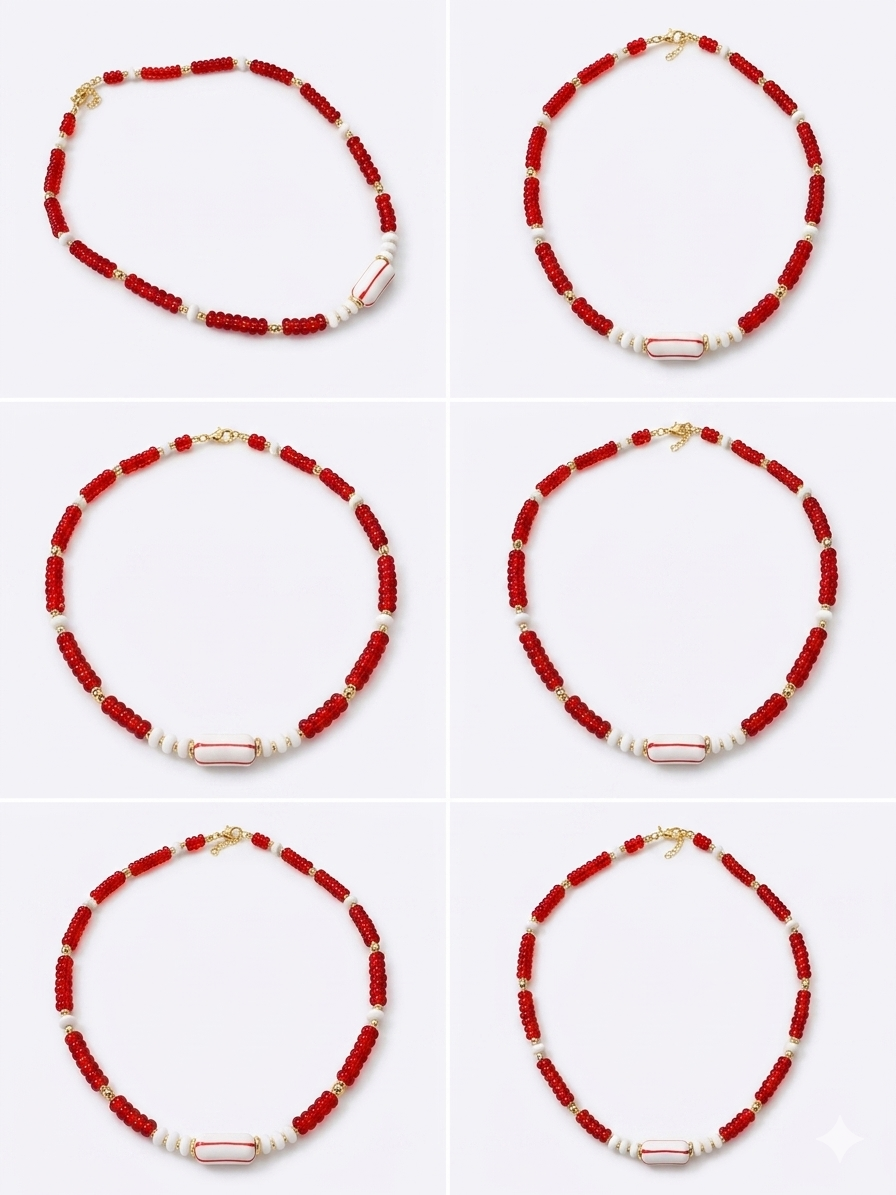 Crimson Candy Barrel Necklace Handmade